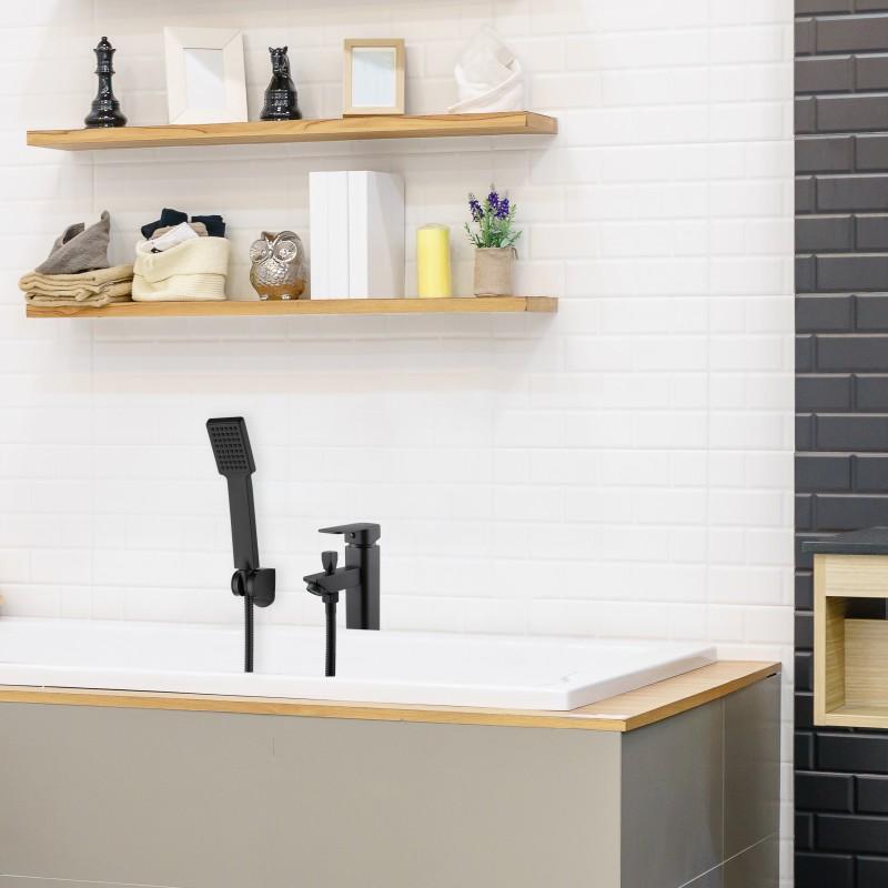 Bateria wannowa z prysznicem stojąca kran cube czarny mat - OUTLET 30%