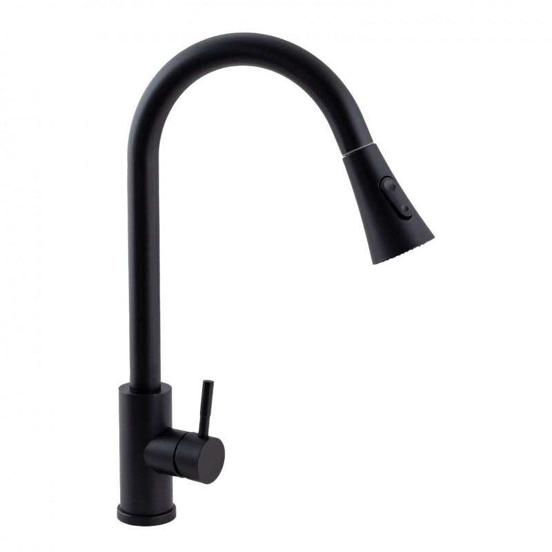 Bateria kuchenna stojąca dwustrumieniowa z wyciąganą wylewką - czarna - OUTLET 30% Yoka Home