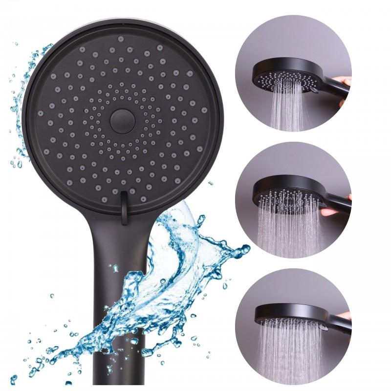 Słuchawka prysznicowa czarna 3 funkcyjna uniwersalna natryskowa mocna - Yoka Home