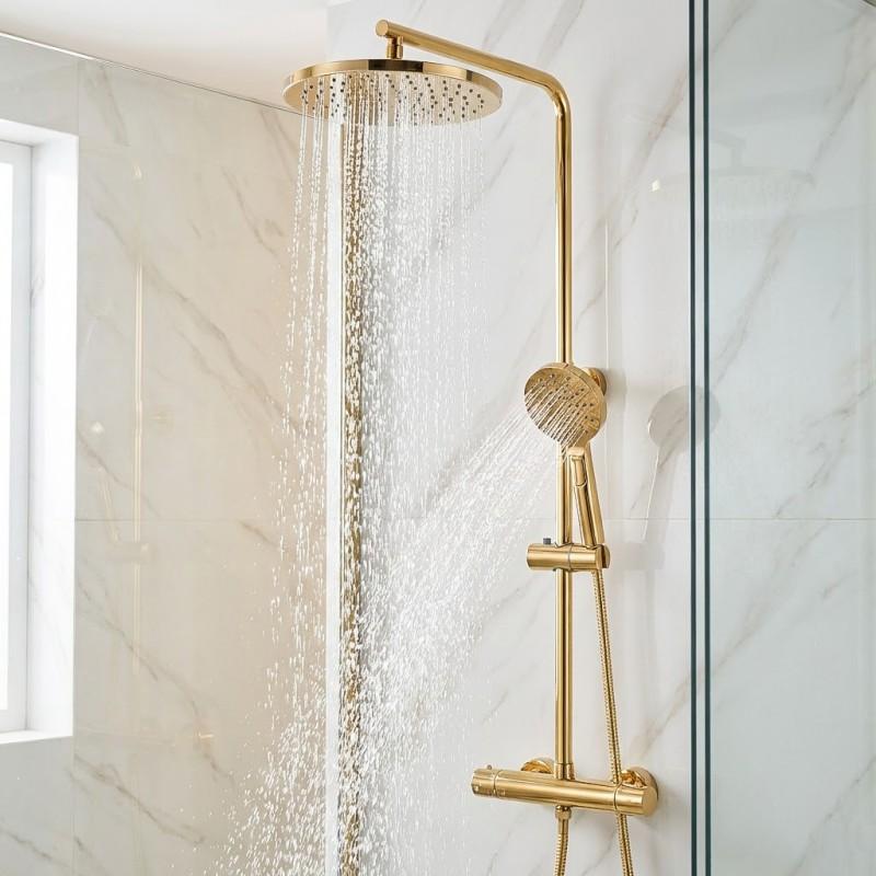 Bateria prysznicowa termostatyczna z deszczownicą 30 cm złota kolumna prysznicowa Yoka Home