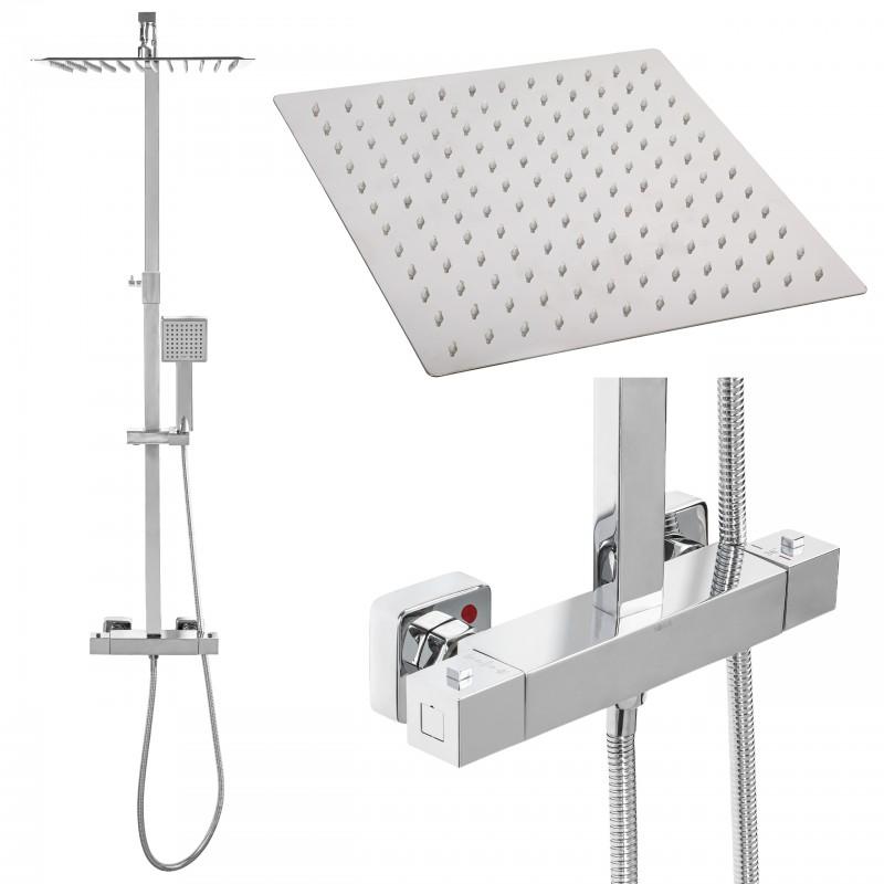 Zestaw prysznicowy bateria termostat duża deszczownica 30 cm chrom - Yoka 