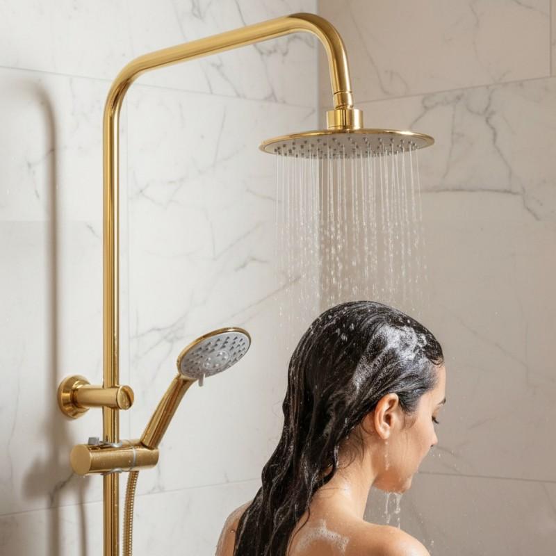 Bateria prysznicowa z deszczownicą natynkowy z wylewką panel prysznicowy złoty- Yoka