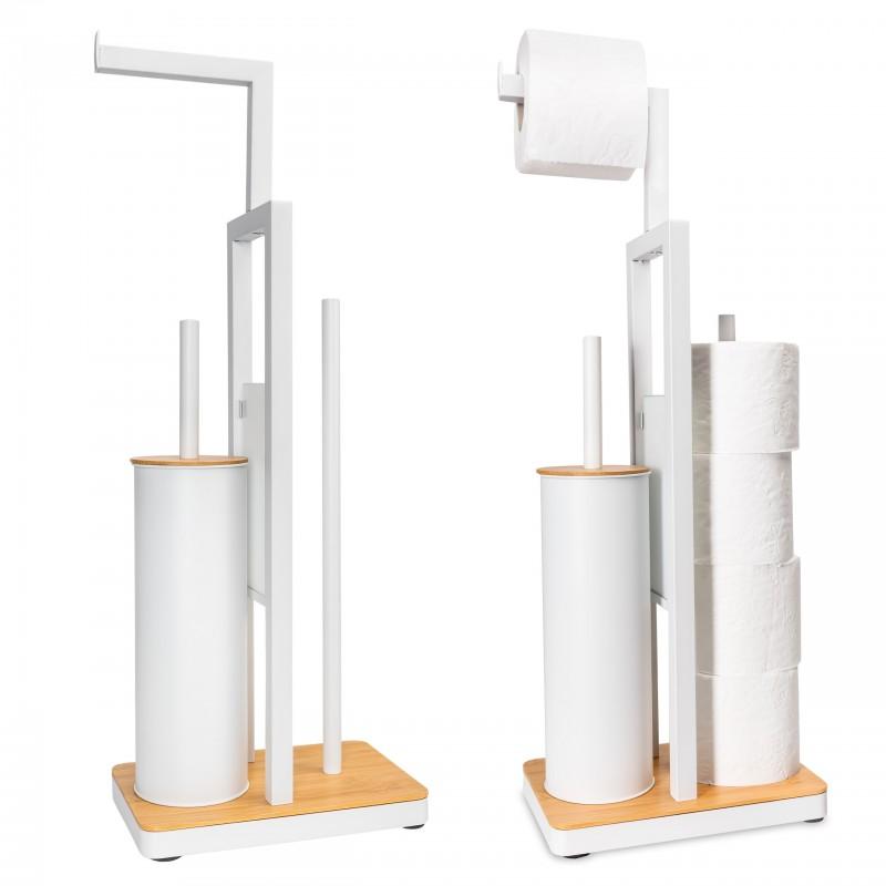 Stojak na papier toaletowy i szczotkę WC 3w1 biały bambus Yoka Home