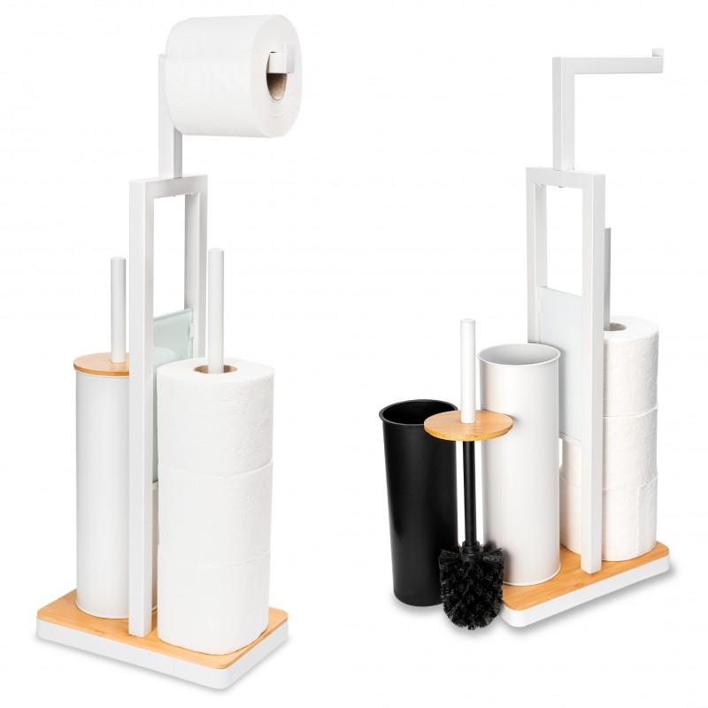 Stojak na papier toaletowy i szczotkę WC 3w1 biały bambus Yoka Home
