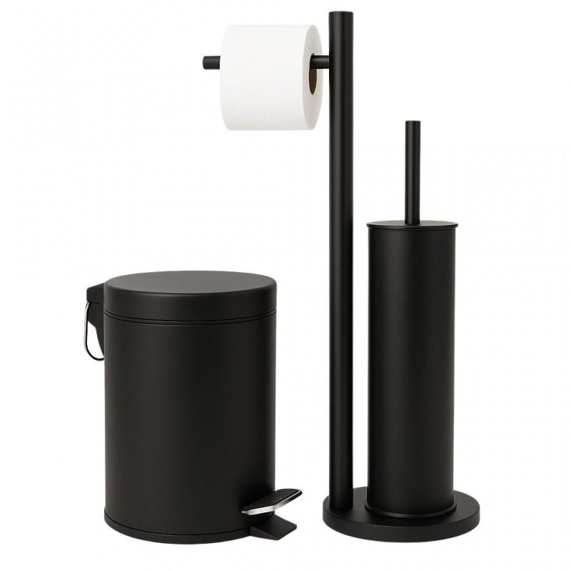 Zestaw łazienkowy Kosz na śmieci i Stojak ze szczotką do WC i uchwytem na papier toaletowy czarny - Yoka Home