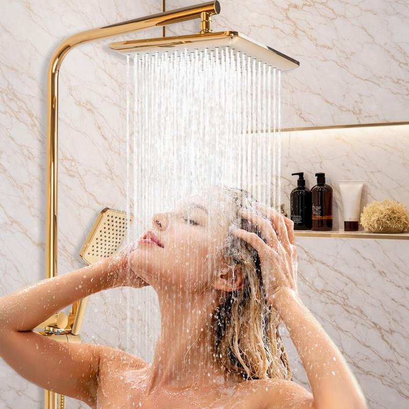 Zestaw prysznicowy złoty z baterią i deszczownicą 23x23 cm Yoka Home