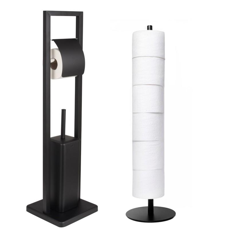 Zestaw łazienkowy stojak z uchwytem na papier i szczotką WC stojak na zapasowy papier toaletowy czarny loft - Yoka