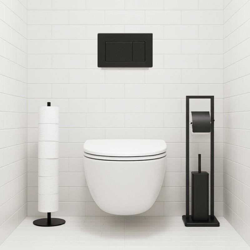 Zestaw łazienkowy stojak z uchwytem na papier i szczotką WC stojak na zapasowy papier toaletowy czarny loft - Yoka