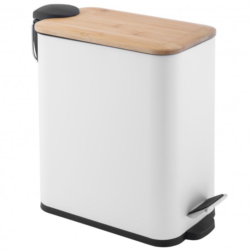 Zestaw łazienkowy biały bambus kosz na śmieci 5l Soft Close i szczotka do WC - Yoka Home