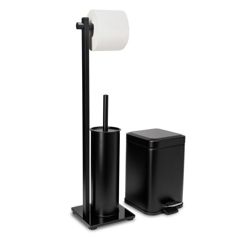 Zestaw do toalety 2w1 kosz z cichym domykiem stojak z uchwytem i szczotką WC czarny loft - Yoka Home