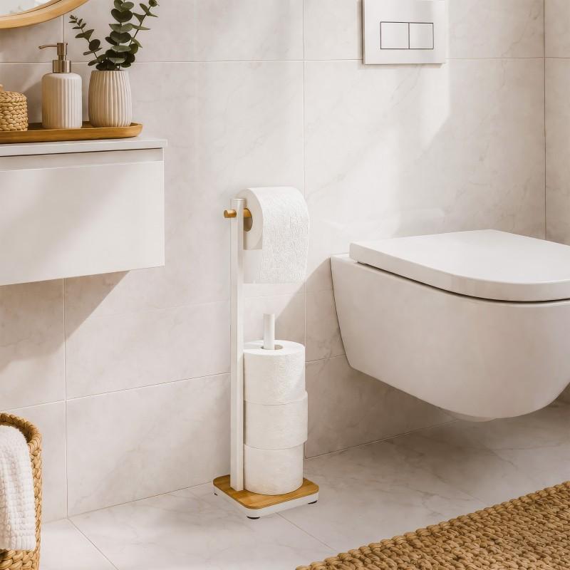 Stojak na papier toaletowy uchwyt wieszak wc zapas biały bambus - Yoka