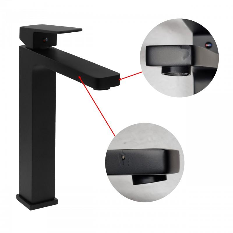 Bateria umywalkowa łazienkowa stojąca kran kwadrat czarna wysoka - OUTLET 30%