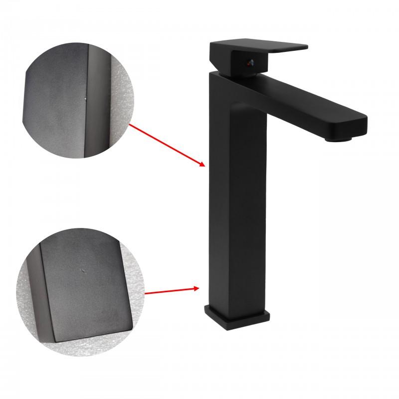 Bateria umywalkowa łazienkowa stojąca kran kwadrat czarna wysoka - OUTLET 30%