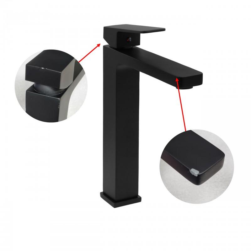 Bateria umywalkowa łazienkowa stojąca kran kwadrat czarna wysoka - OUTLET 30%