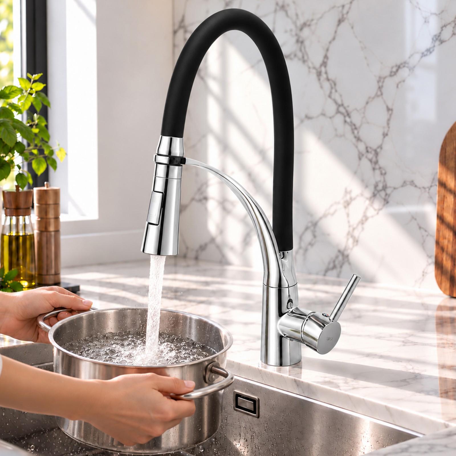 Bateria kuchenna z elastyczną czarną wylewką 2 strumienie YOKA HOME