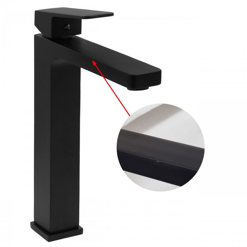 Bateria umywalkowa łazienkowa stojąca kran kwadrat czarna wysoka - OUTLET 30%