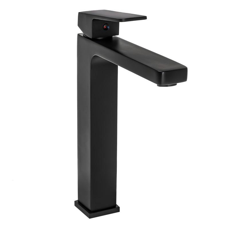 Bateria umywalkowa łazienkowa stojąca kran kwadrat czarna wysoka - OUTLET 30%