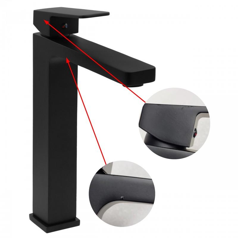 Bateria umywalkowa łazienkowa stojąca kran kwadrat czarna wysoka - OUTLET 30%