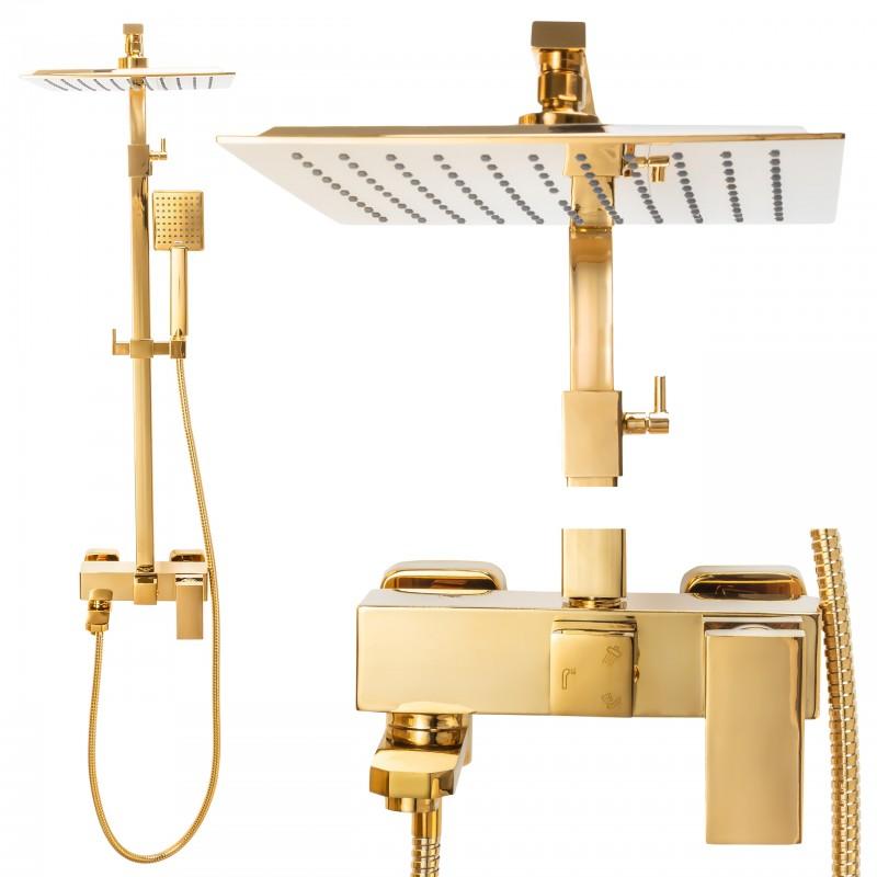 Bateria prysznicowa z deszczownicą 25 cm natynkowy panel prysznicowy złoty - OUTLET 30%