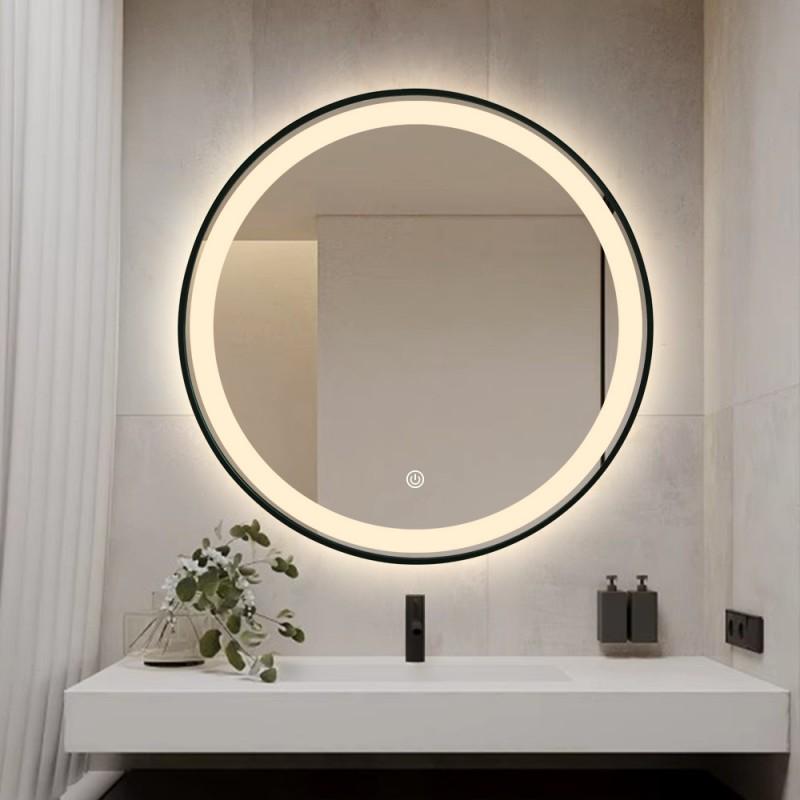 Lustro łazienkowe z podświetleniem LED 60 cm czarne z antyparą 3 barwy światła IP44  - Yoka Home