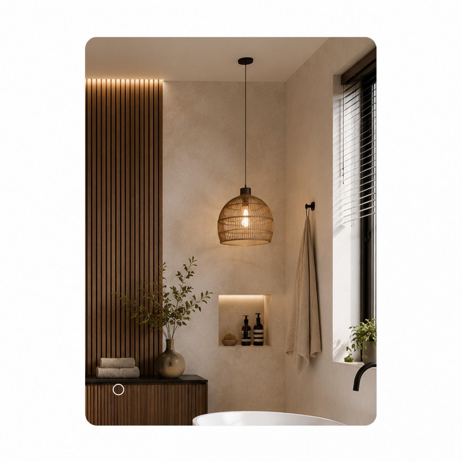 Lustro łazienkowe z podświetleniem LED 80x60 cm bezramowe antypara dotykowe 3 barwy światła - Yoka Home