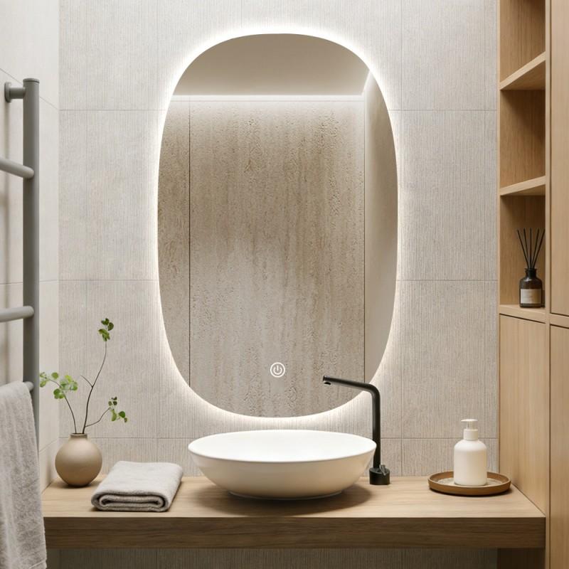 Lustro LED 80x50 cm owalne bez ramy z funkcją antypara i regulacją jasności - Yoka Home