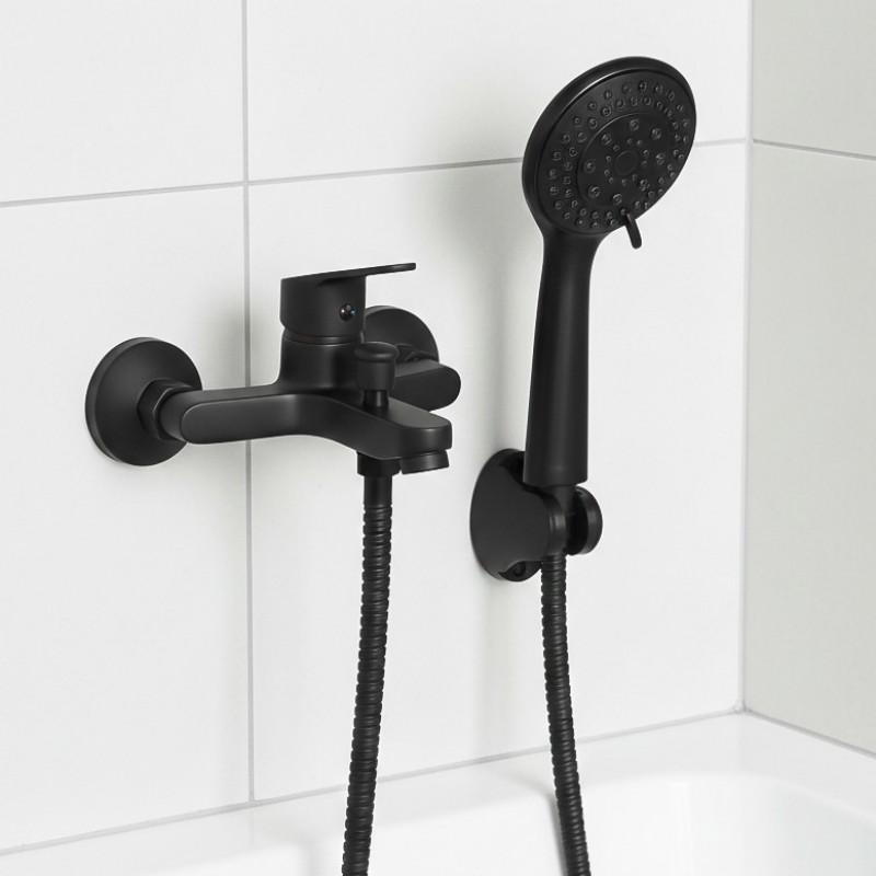 Bateria wannowo prysznicowa ścienna czarna loft natryskowa - Yoka