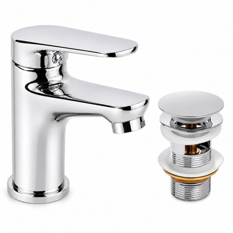 Zestaw bateria umywalkowa korek klik klak z przelewem chrom Yoka Home