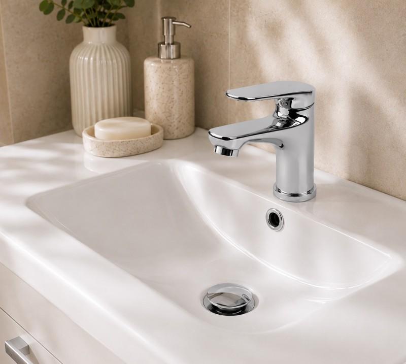 Zestaw bateria umywalkowa korek klik klak z przelewem chrom Yoka Home