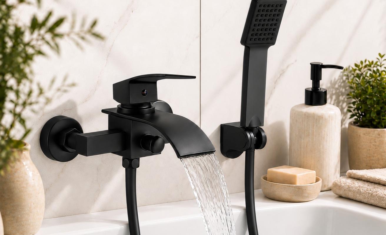 Bateria wannowo-prysznicowa jednouchwytowa ścienna Yoka Home Talea czarny