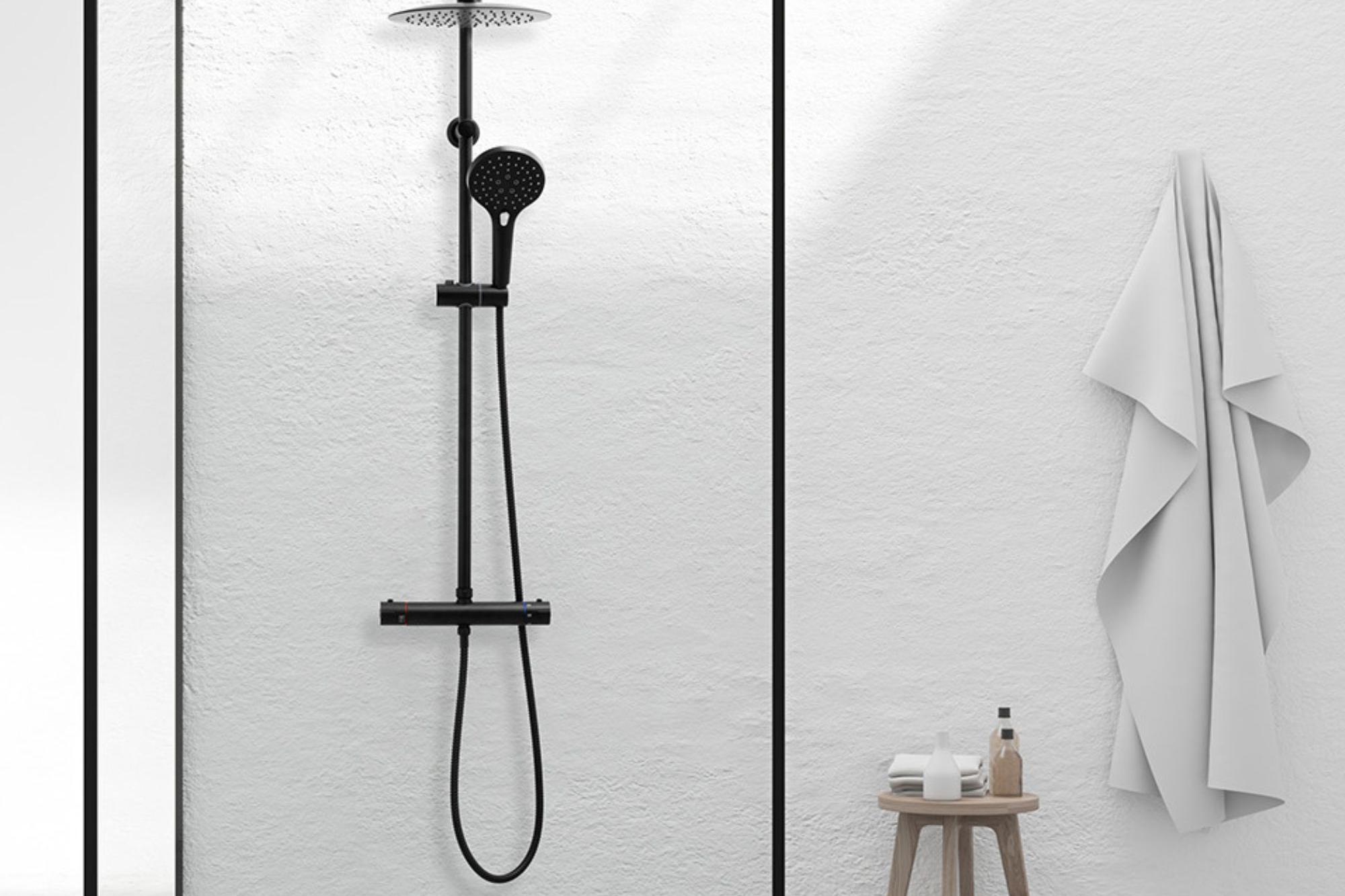 Bateria prysznicowa prysznic czarny z deszczownicą 25 cm - Yoka
