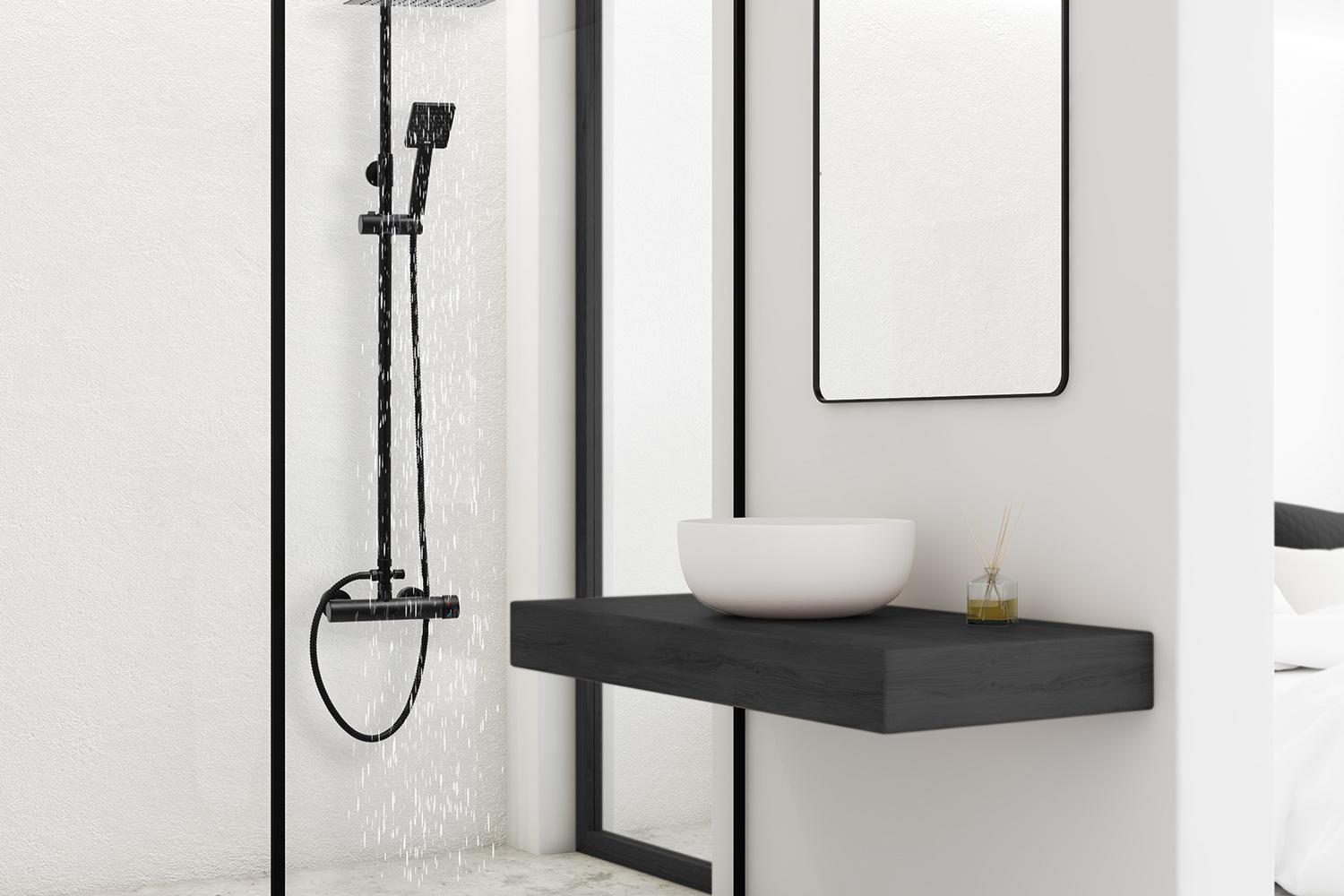 Zestaw prysznicowy czarny mat loft z deszczownicą 25 cm - Yoka