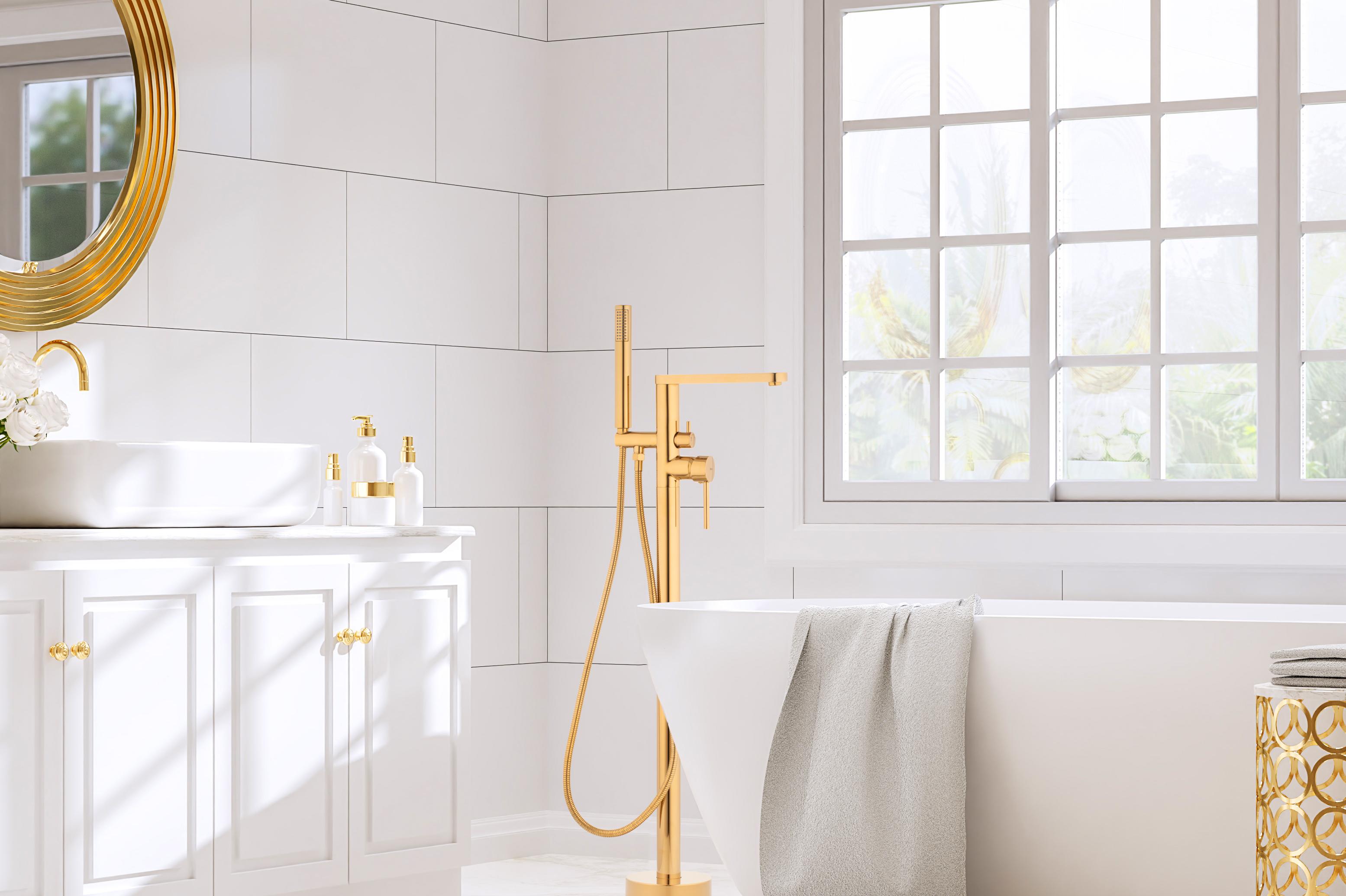 Bateria wannowo-prysznicowa jednouchwytowa wolnostojąca Yoka Home Carla złoty